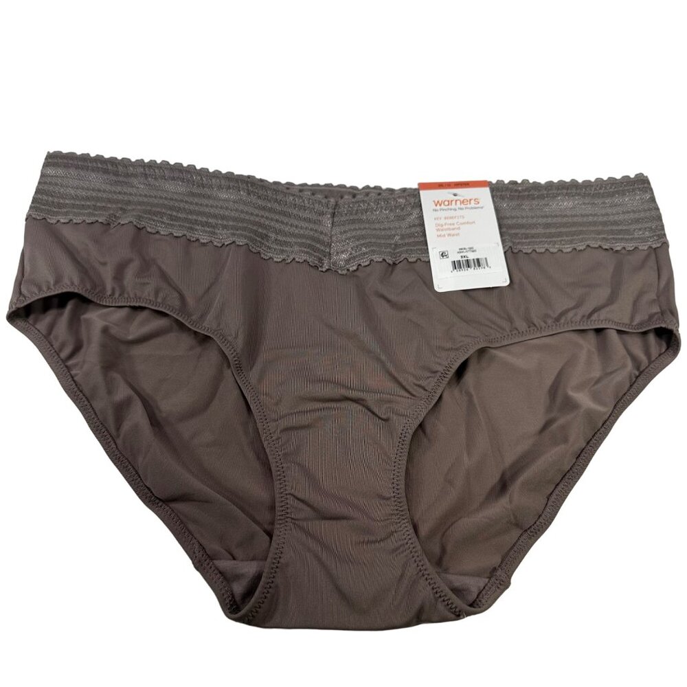 Warner's Women's Size 10 3XL Panty Brief Hipster Lace Waistband Gray New